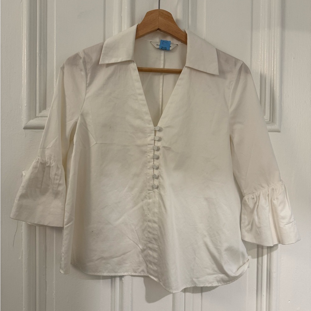 Club Monaco White Ruffled Flutter Sleeve Blouse